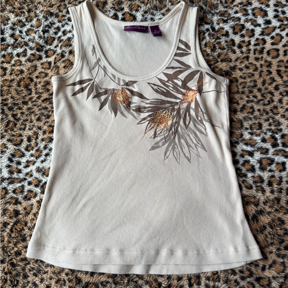 Gloria Vanderbilt Beige Floral Tank Top